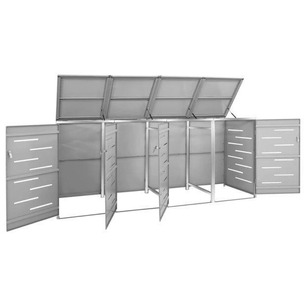 Quadruple Wheelie Bin Shed 276.5x77.5x115.5 Cm Stainless Steel Grey Image 6
