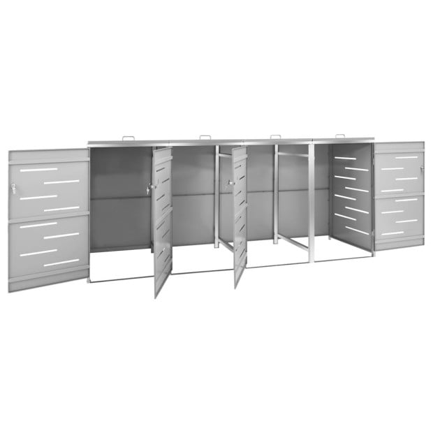 Quadruple Wheelie Bin Shed 276.5x77.5x115.5 Cm Stainless Steel Grey Image 7