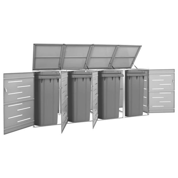 Quadruple Wheelie Bin Shed 276.5x77.5x115.5 Cm Stainless Steel Grey