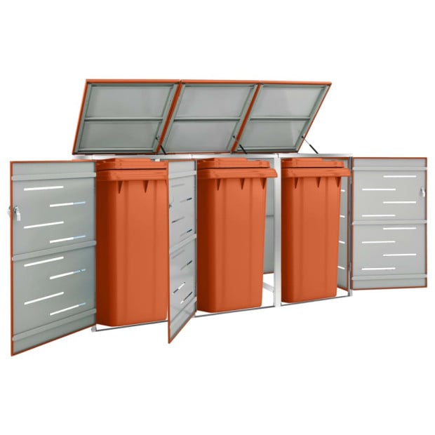 Triple Wheelie Bin Shed 207x77.5x115 Cm Stainless Steel