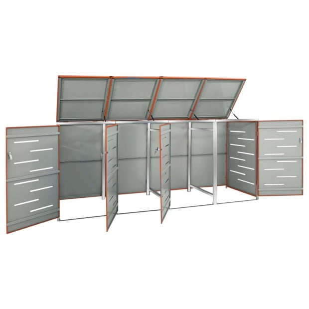 Quadruple Wheelie Bin Shed 276.5x77.5x115.5 Cm Stainless Steel Image 6