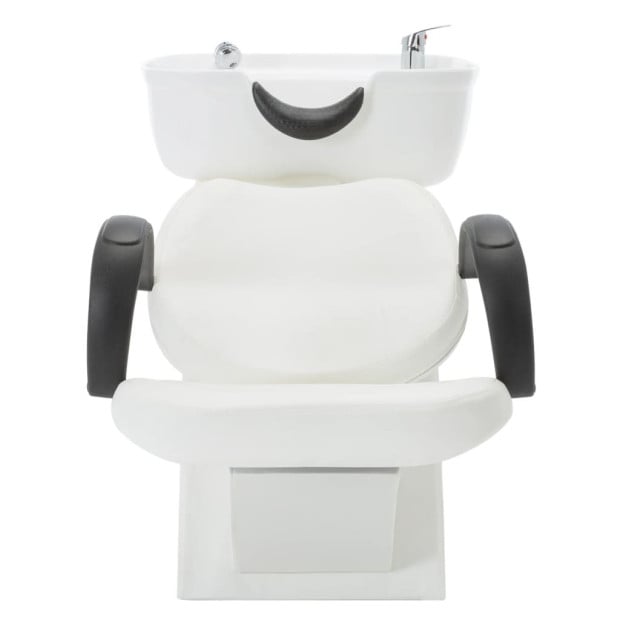 Salon Shampoo Chair With Washbasin White Faux Leather Image 2