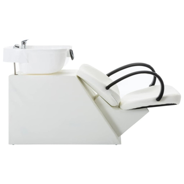 Salon Shampoo Chair With Washbasin White Faux Leather Image 3