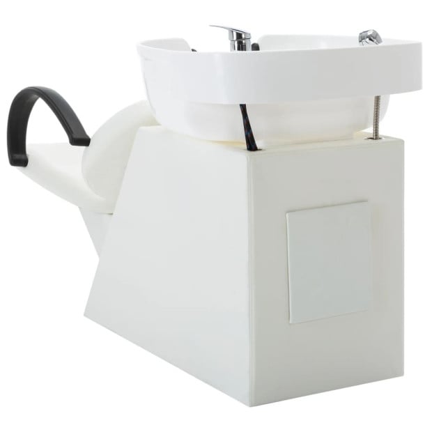 Salon Shampoo Chair With Washbasin White Faux Leather Image 4