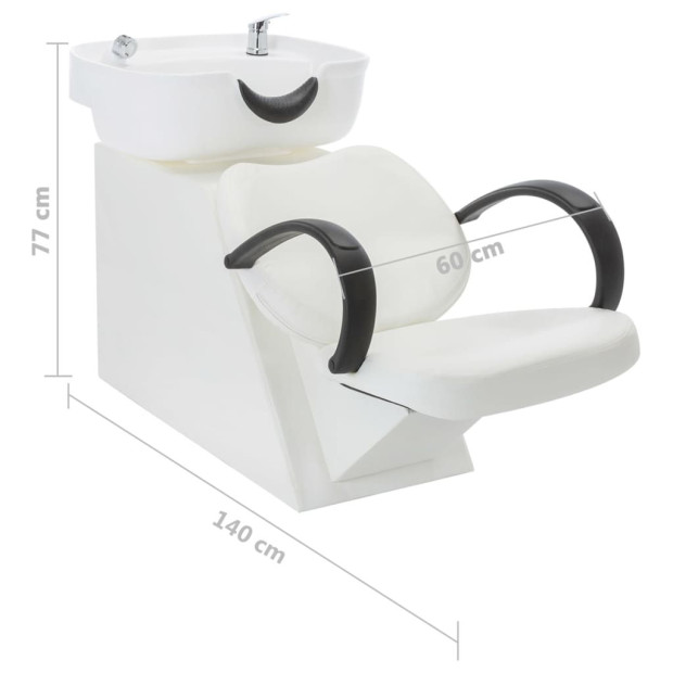 Salon Shampoo Chair With Washbasin White Faux Leather Image 8