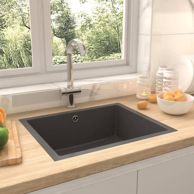 Kitchen Sink With Overflow Hole Grey Granite