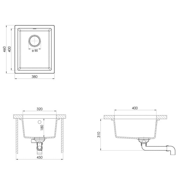 Kitchen Sink With Overflow Hole Black Granite 380 x 460 x 194 mm Image 8