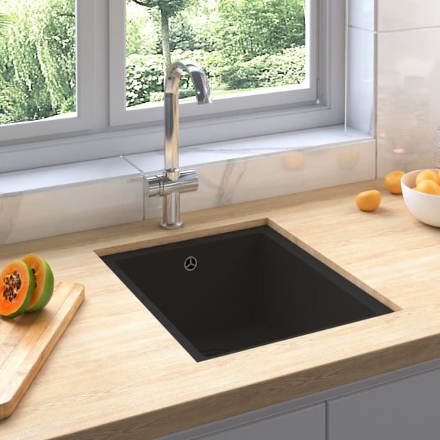Kitchen Sink With Overflow Hole Black Granite 380 x 460 x 194 mm