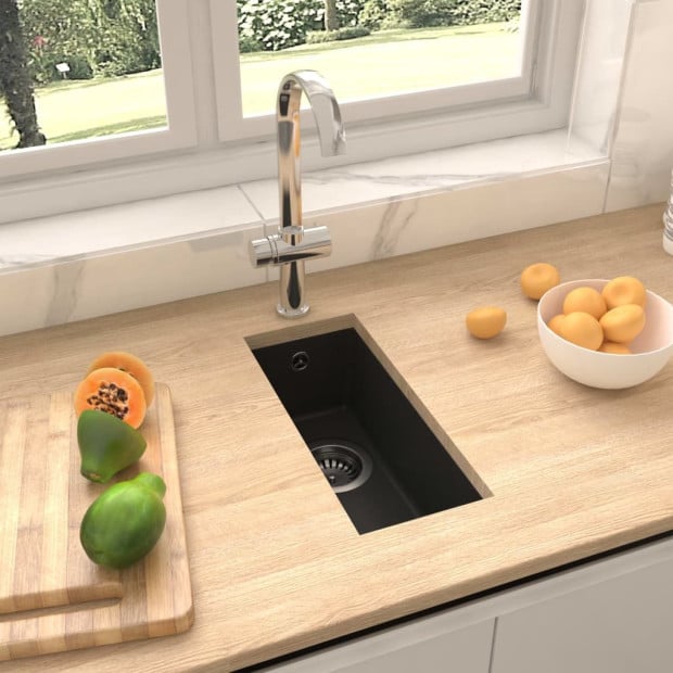 Kitchen Sink With Overflow Hole Black Granite 220 x 460 x 144 mm
