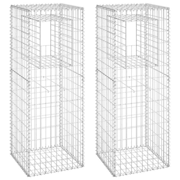 Gabion Basket Posts 2 Pcs 50x50x140cm Iron Image 2