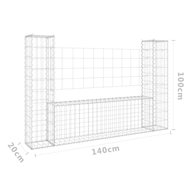 U-shape Gabion Basket With 2 Posts Iron 140x20x100 Cm Image 6