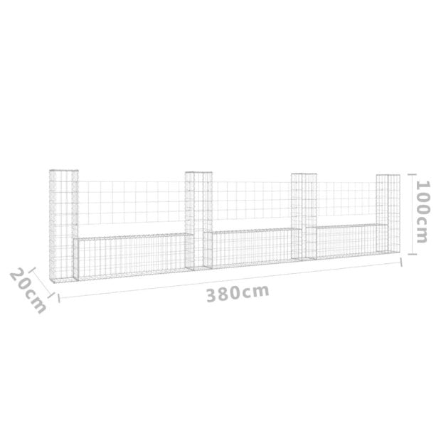 U-shape Gabion Basket With 4 Posts Iron 380x20x100 Cm Image 6