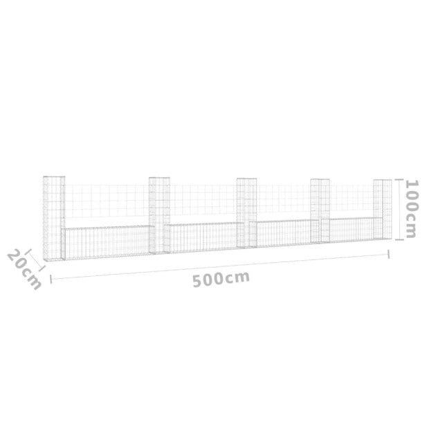 U-shape Gabion Basket With 5 Posts Iron 500x20x100 Cm Image 6