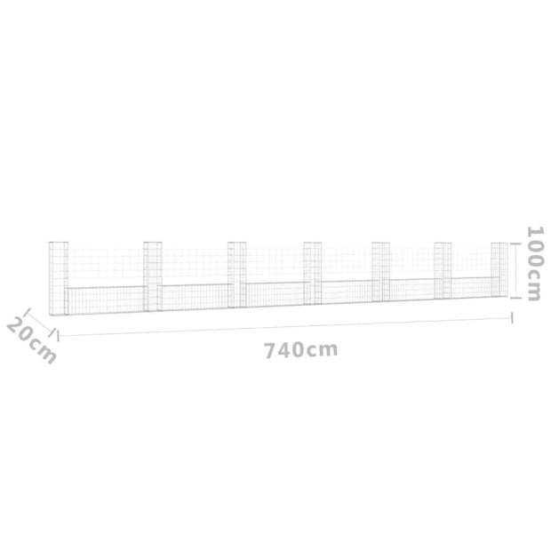 U-shape Gabion Basket With 7 Posts Iron 740x20x100cm Image 6