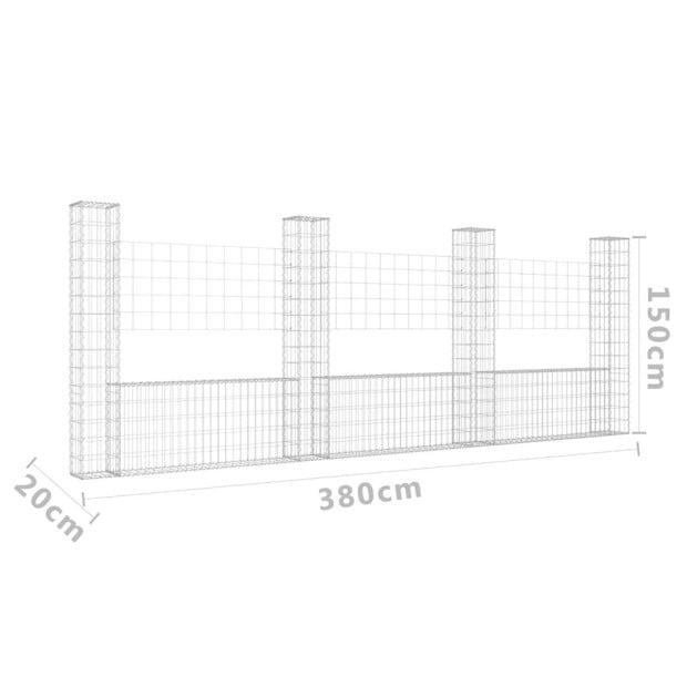 U-shape Gabion Basket With 4 Posts Iron 380x20x150cm Image 6