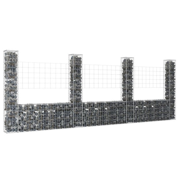 U-shape Gabion Basket With 4 Posts Iron 380x20x150cm