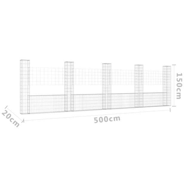U-shape Gabion Basket With 5 Posts Iron 500x20x150cm Image 6
