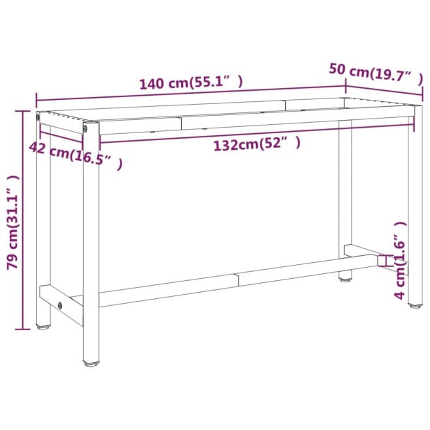 Work Bench Frame Matte Black And Matte Red 140x50x79cm Metal Image 8