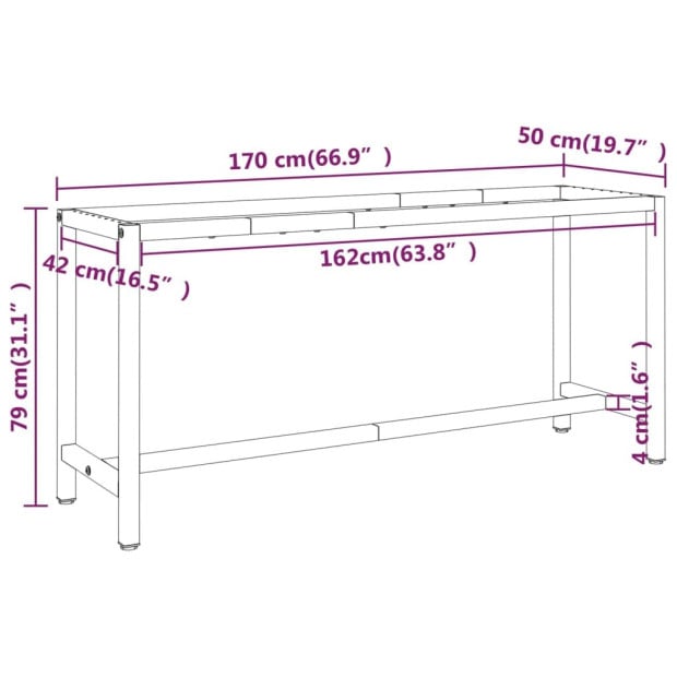 Work Bench Frame Matte Black And Matte Red 170x50x79cm Metal Image 8
