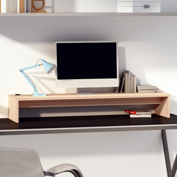 Monitor Stand 100x27x15 Cm Solid Wood Pine Image 2
