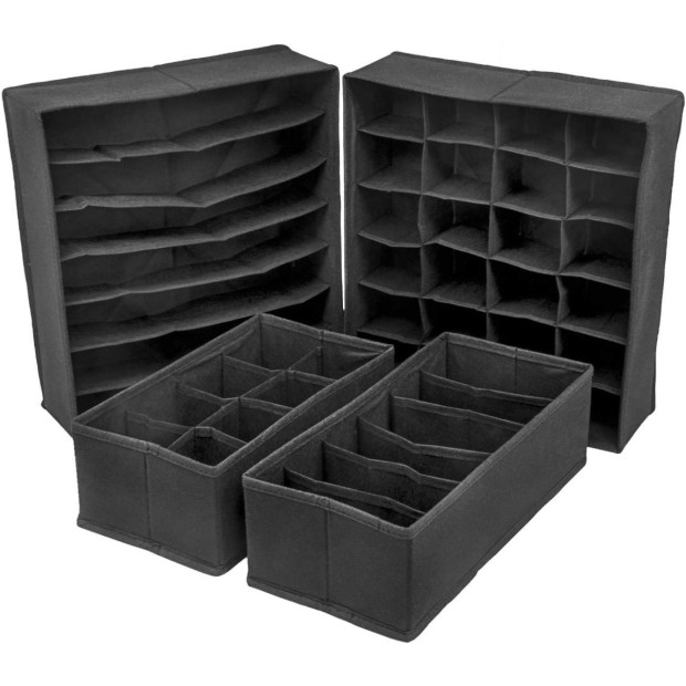 4 Pack Foldable Drawer Dividers Storage Boxes Black