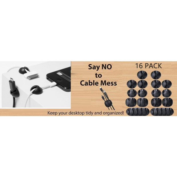 16 Pack Black Cord Organizer Cable Management Home Office