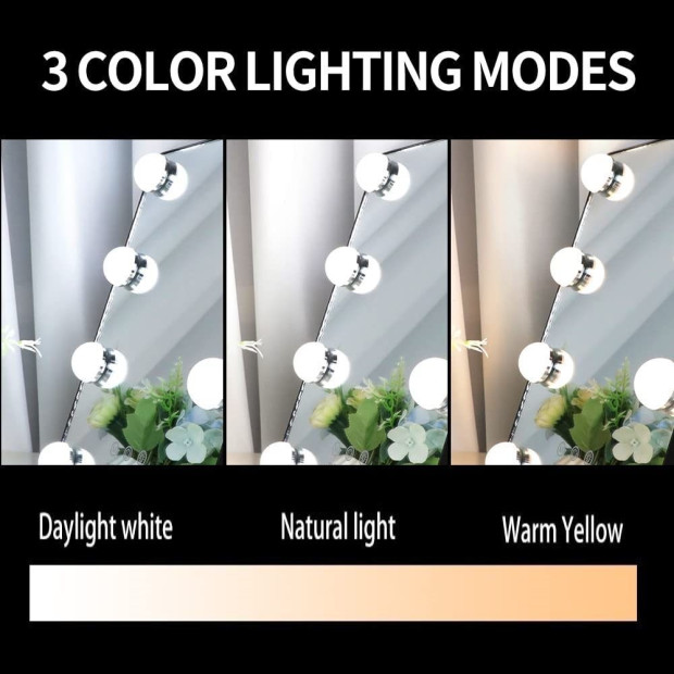 Vanity Mirror Lights With 8 Dimmable Bulbs Makeup Black 30 x 23cm