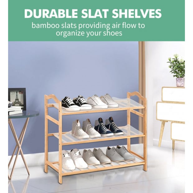 Bamboo Shoe Rack Storage Shelf Stand 3 Tiers Layers 70cm Image 8
