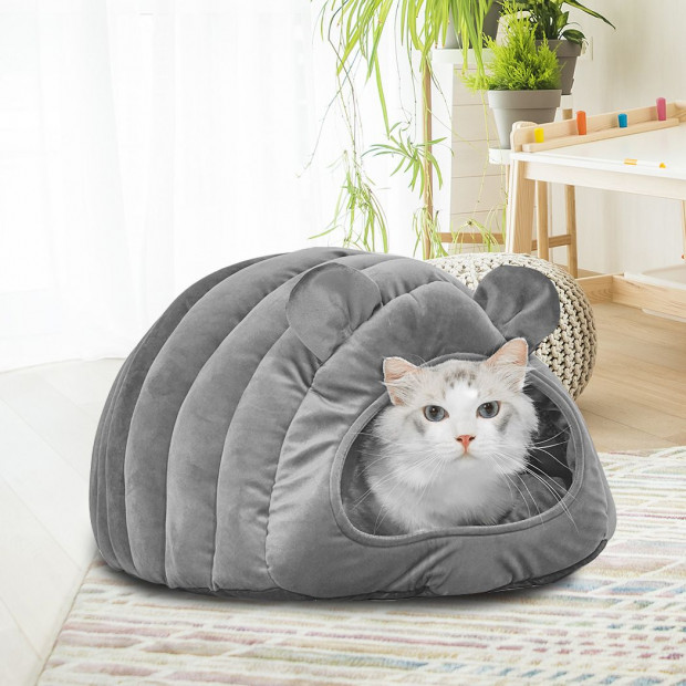 Pet Bed Comfy Kennel Cat Beds Bedding Castle Igloo Round Nest Grey L