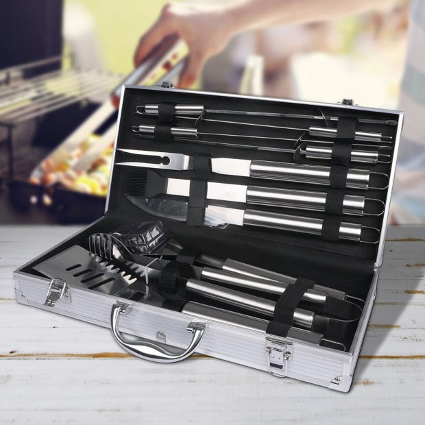 10Pcs Stainless Steel BBQ Tool Set Outdoor Barbecue Utensil Aluminium Image 8