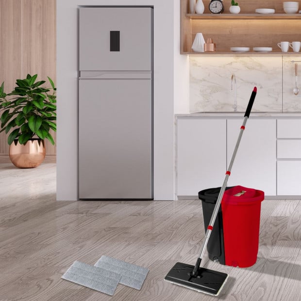 Flat Mop Bucket Floor Cleaner Set Stainless Steel Microfiber Mop Image 8