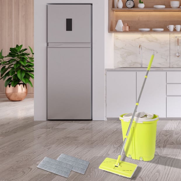 Flat Mop Bucket Floor Cleaner Set Stainless Steel Microfiber Mop Heads Image 8