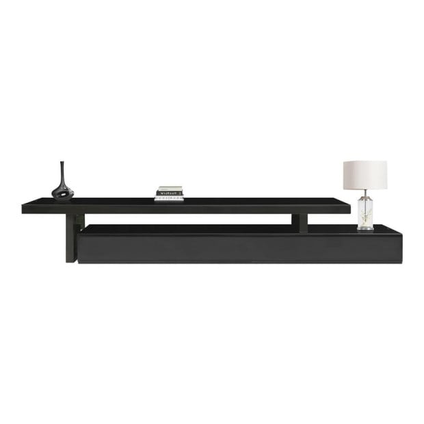 Tempered Glass Top TV Cabinet Entertainment Unit - Black Image 5