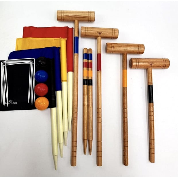 Outdoor Family Premium Wooden Croquet Ball Mallet Game W/ Carry Bag