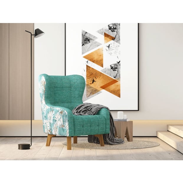 Armchair High back Lounge Accent Chair Designer Printed Fabric Image 2