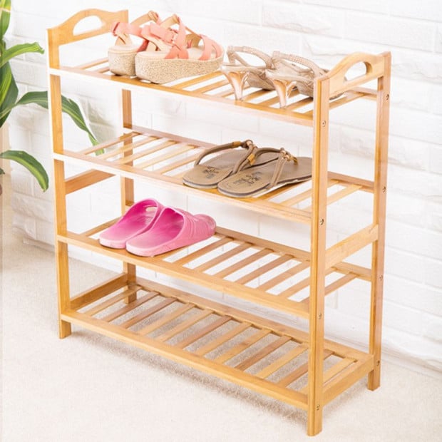 4 Tiers Layers Bamboo Shoe Rack Home Organizer Storage Shelf Stand Image 4