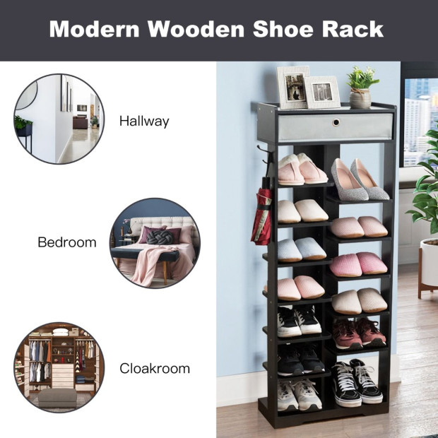 13-tier Vertical Shoe Rack With Removable Drawer - Black Image 9