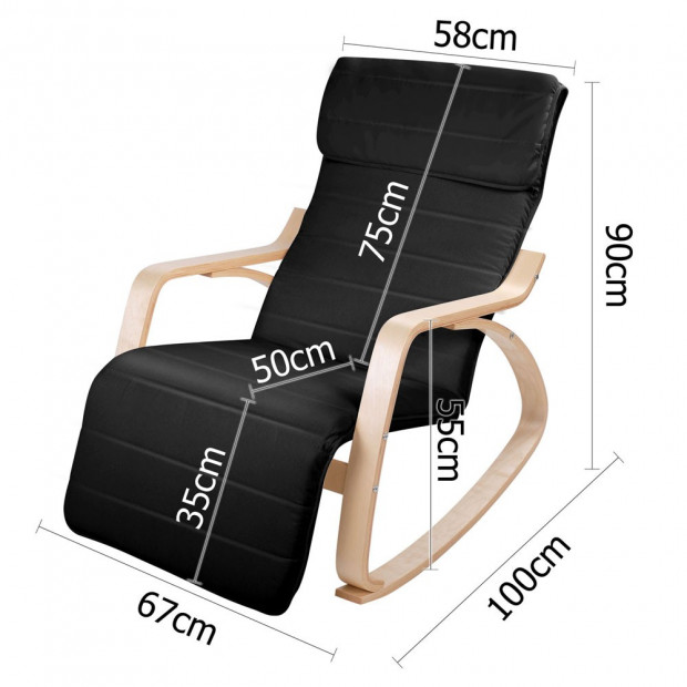 Birch Plywood Adjustable Rocking Lounge Arm Chair -  Black Image 2