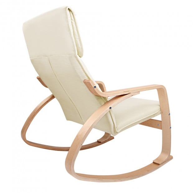 Birch Plywood Fabric Lounge Rocking Chair Beige - with Foot Stool Image 3