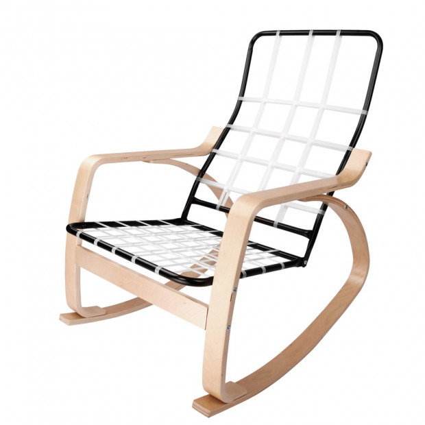 Birch Plywood Fabric Lounge Rocking Chair Beige - with Foot Stool Image 4