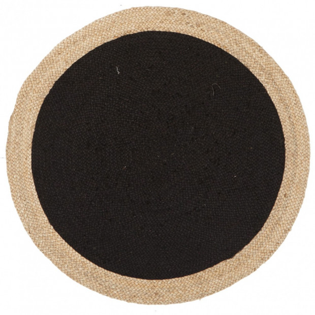 Round Jute Natural Round Floor Rug Black