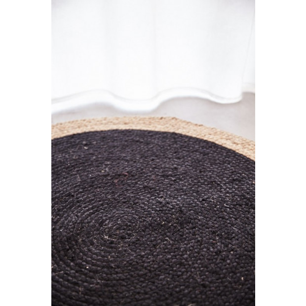 Round Jute Natural Round Floor Rug Black Image 3