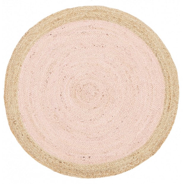 Round Jute Natural Round Floor Rug Pink