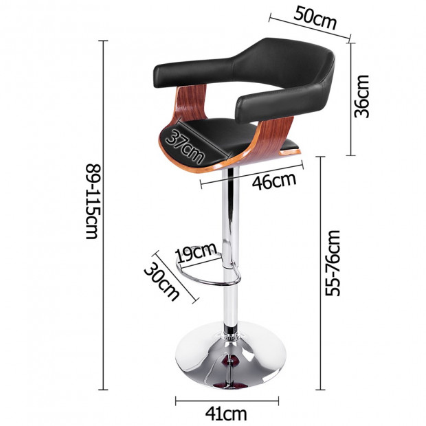 PU Leather Wooden Kitchen Bar Stool Black Image 2