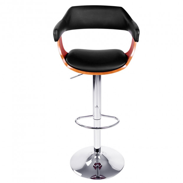 PU Leather Wooden Kitchen Bar Stool Black Image 3