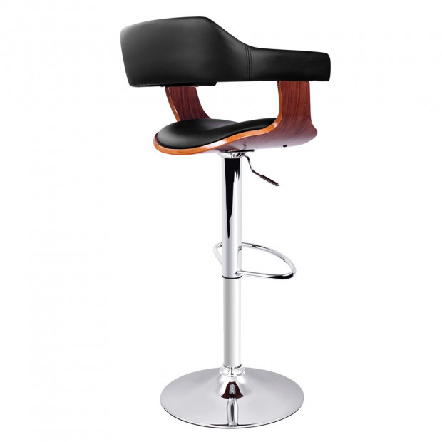 PU Leather Wooden Kitchen Bar Stool Black Image 4