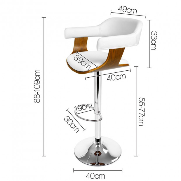 Wooden Bar Stool with White PU Leather Image 6