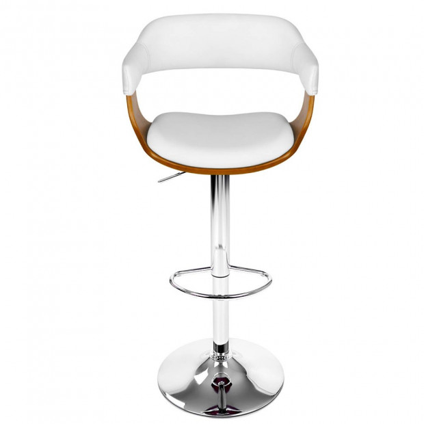 Wooden Bar Stool with White PU Leather Image 5