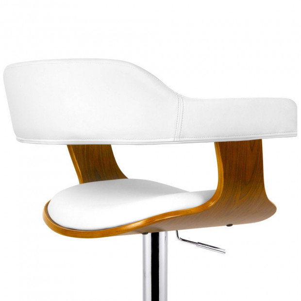 Wooden Bar Stool with White PU Leather Image 9