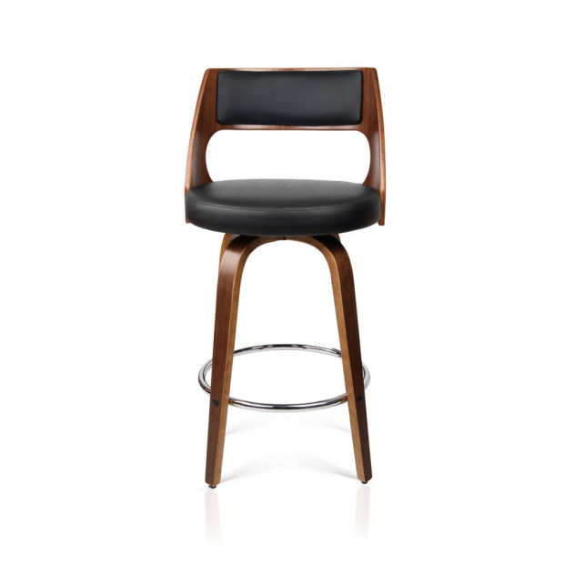 Set of 2 PU Leather Bar Stool with Chrome Footrest Black Image 10